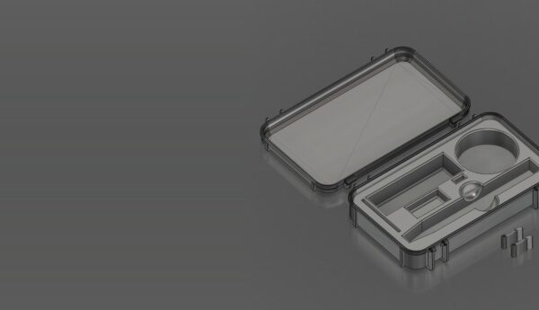 CAD-Modell eines selbst konstruierten Klappkoffers mit passgenauer Einlage